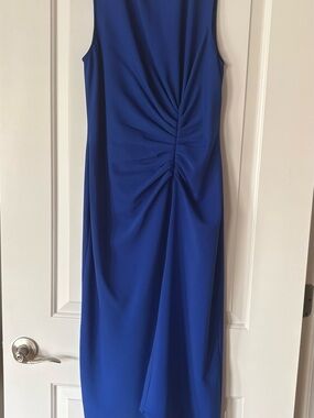 Maggy London Royal Blue Sleeveless Ruched Midi Dress